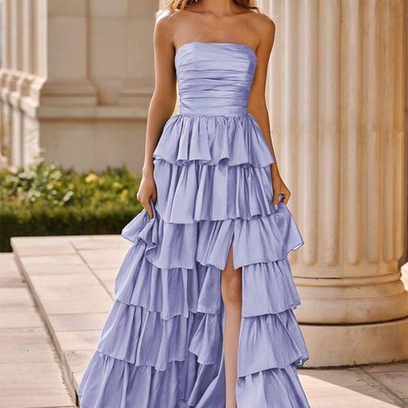 NEW Staces A-line Square Neckline Strapless Floor-Length Taffeta Prom Dress - Picture 1 of 10